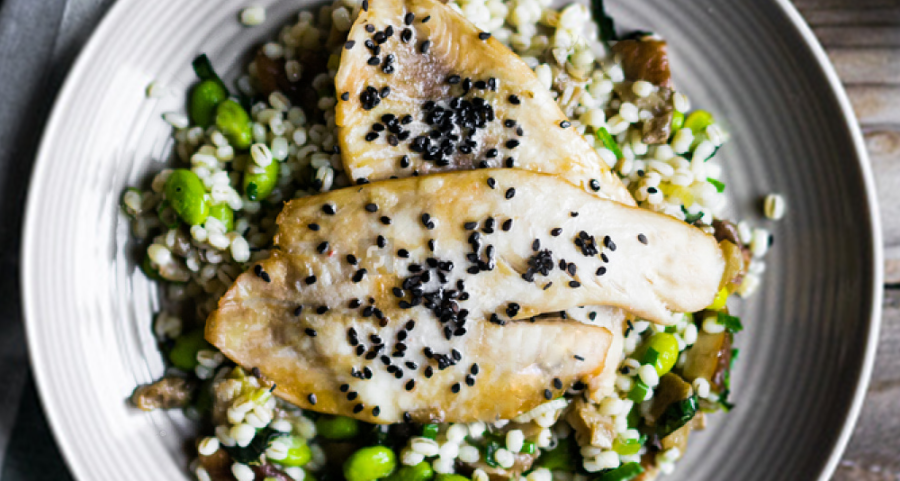 White fish fillet with mushroom sauce